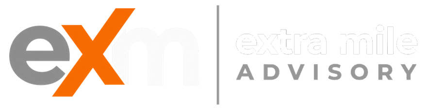 extra mile advisory white logo